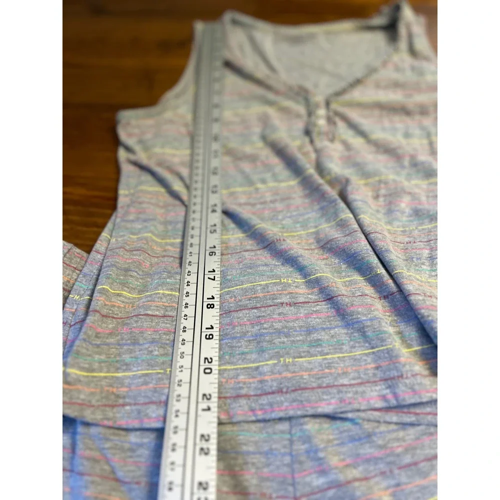 Tommy Hilfiger‎ Pajama Set Womens XL Gray Rainbow Stripe Ruffle EUC
